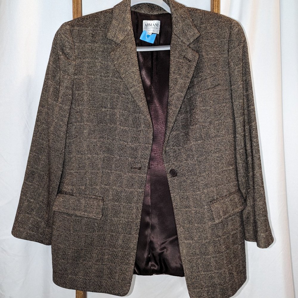 Armani Collezioni Cashmere Houndstooth Brown Women's Blazer - Picture 5 of 8